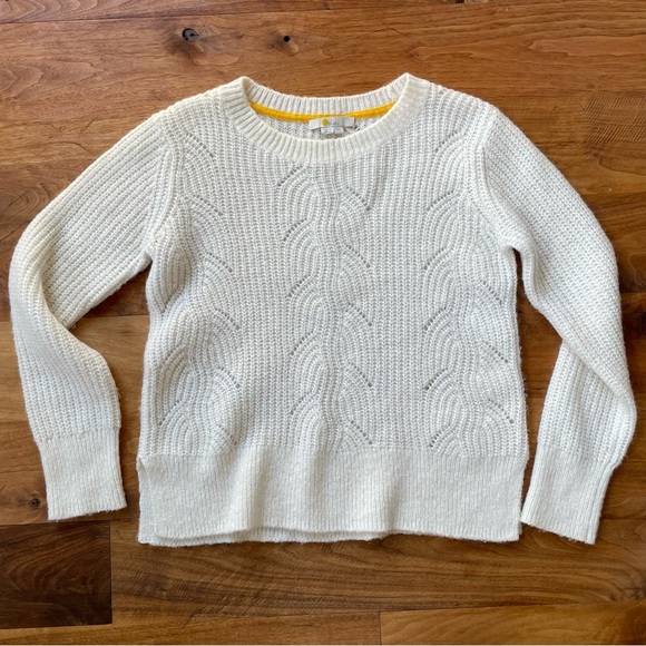 Boden Mohair Blend Cream Crewneck Classic Fisherman Cable Knit Sweater Hadley - Picture 5 of 12